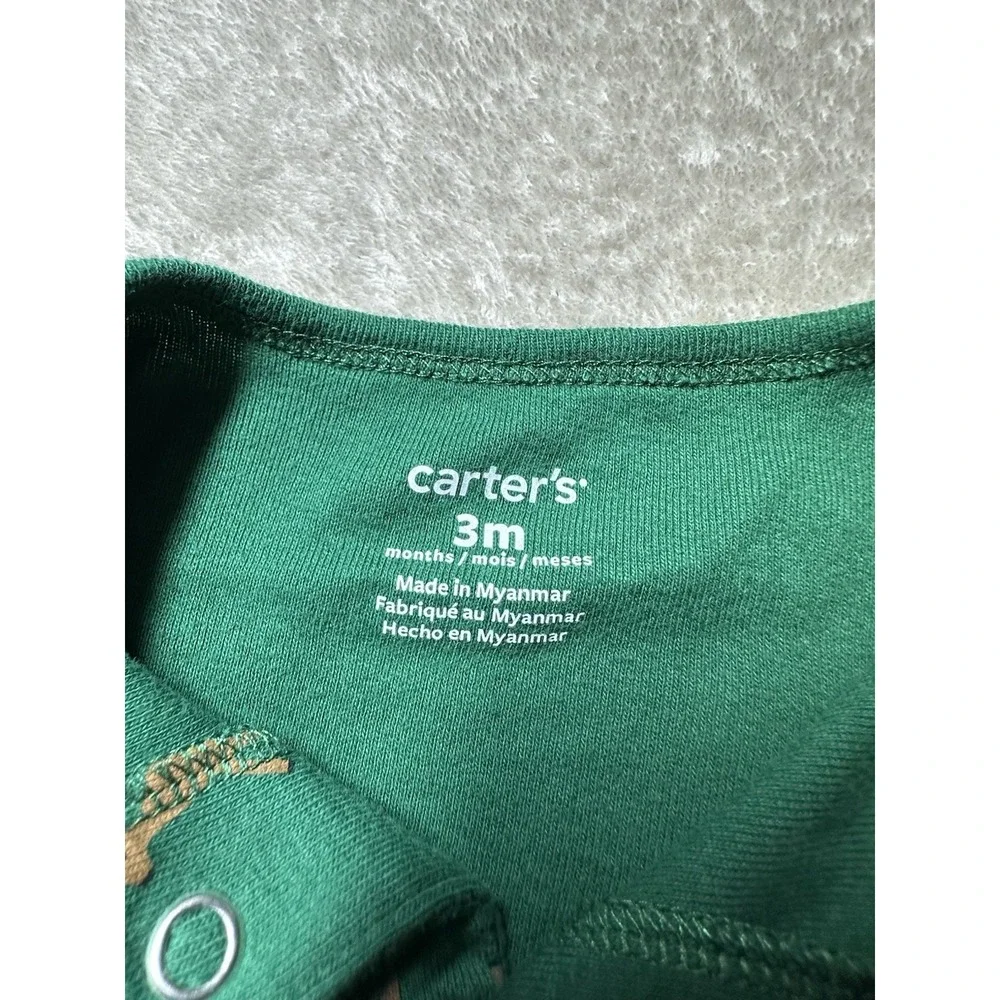 Carter's Baby Sleeper Button Snaps Green With Deer Christmas Holiday 3 Months